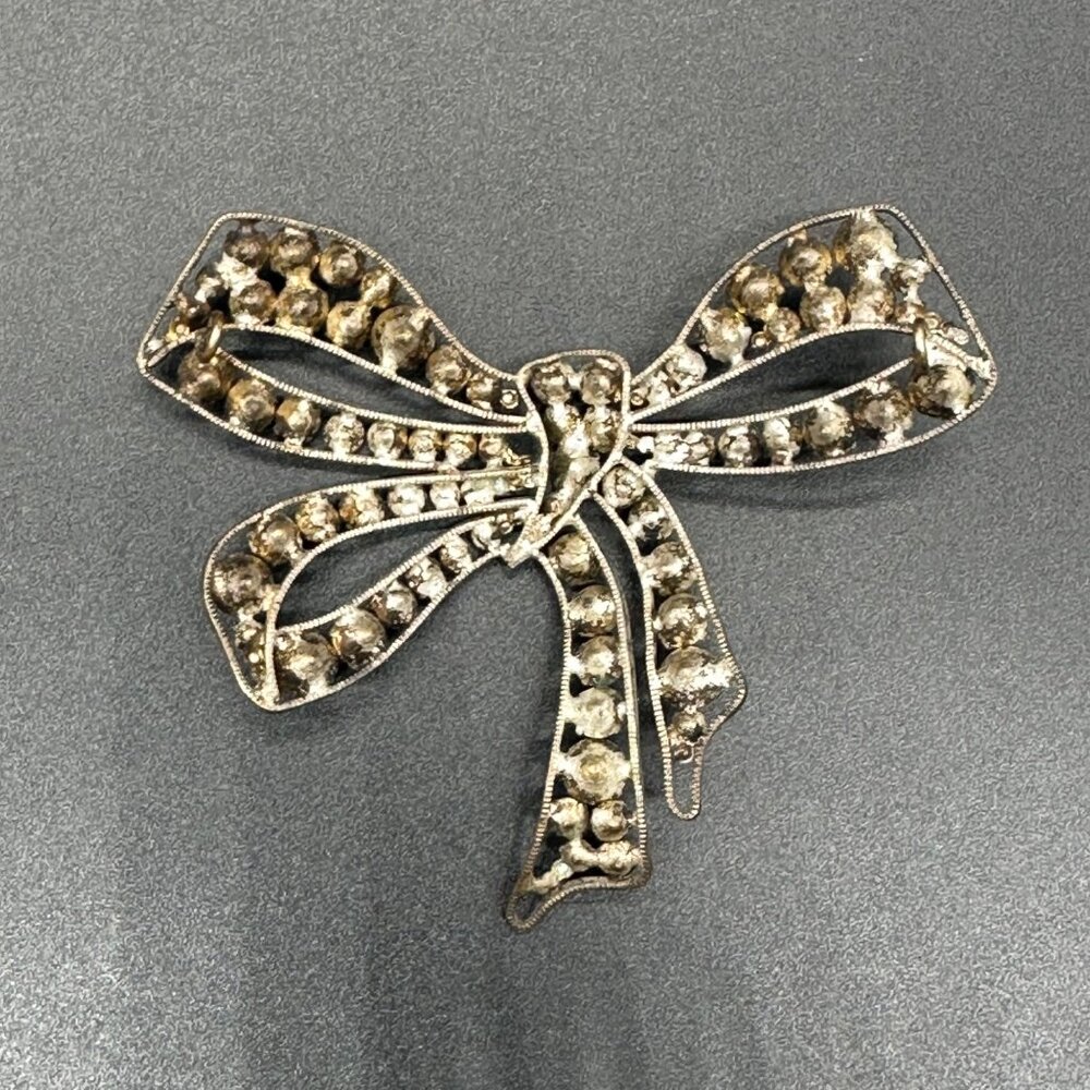Antique Victorian Rhinestone Bow Pendant Hair Accessory Statement Vintage - Picture 4 of 11